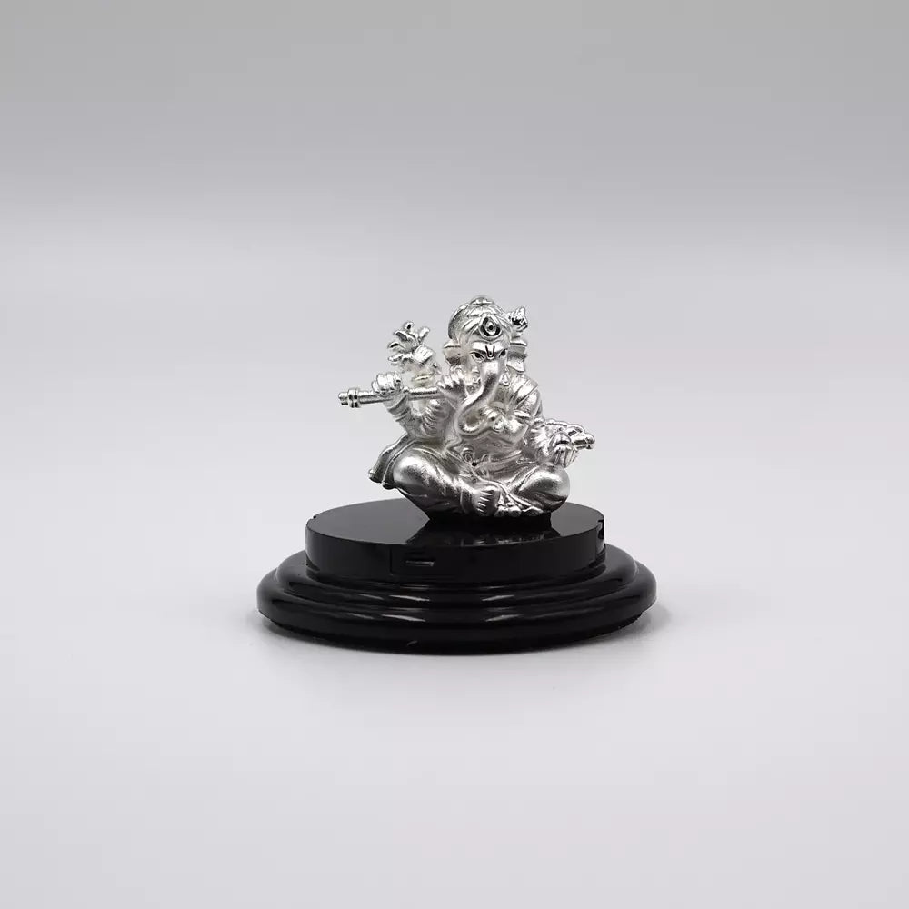 999 Pure Silver Lord Ganesha with Flute Statue: Auspicious Pooja and Gift Item and Car Dashboard