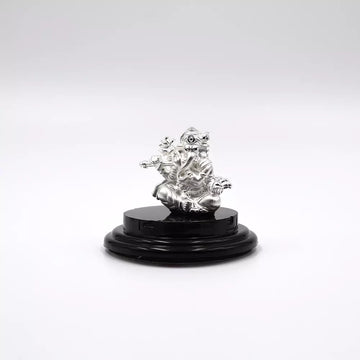 999 Pure Silver Lord Ganesha with Flute Statue: Auspicious Pooja and Gift Item and Car Dashboard