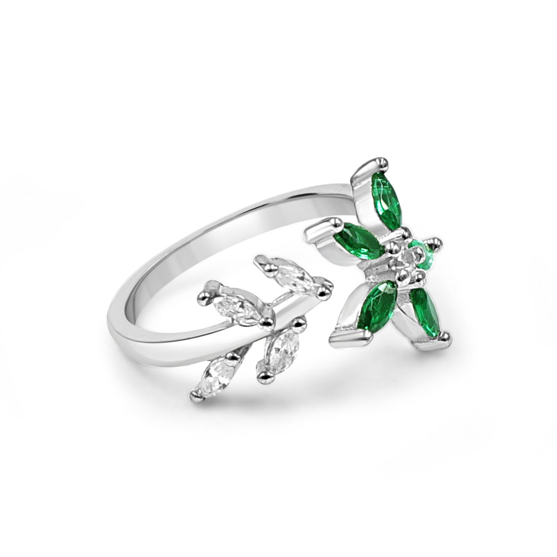 92.50 Silver Flower Ring Green dimond