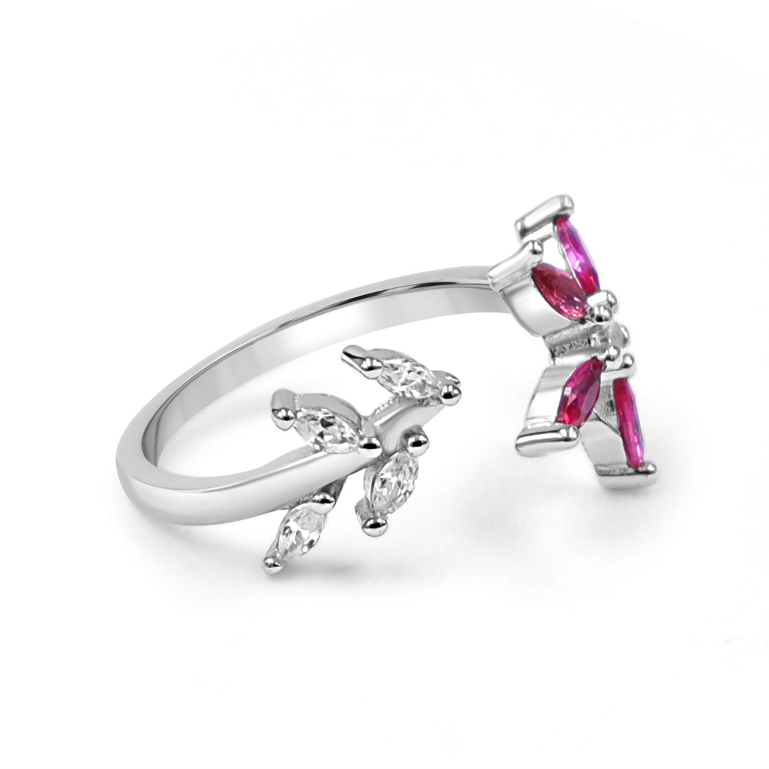 92.50 Silver Flower Ring 6 Red stone