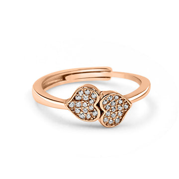 92.50 Silver Diamond Double Heart Ring Adjustable