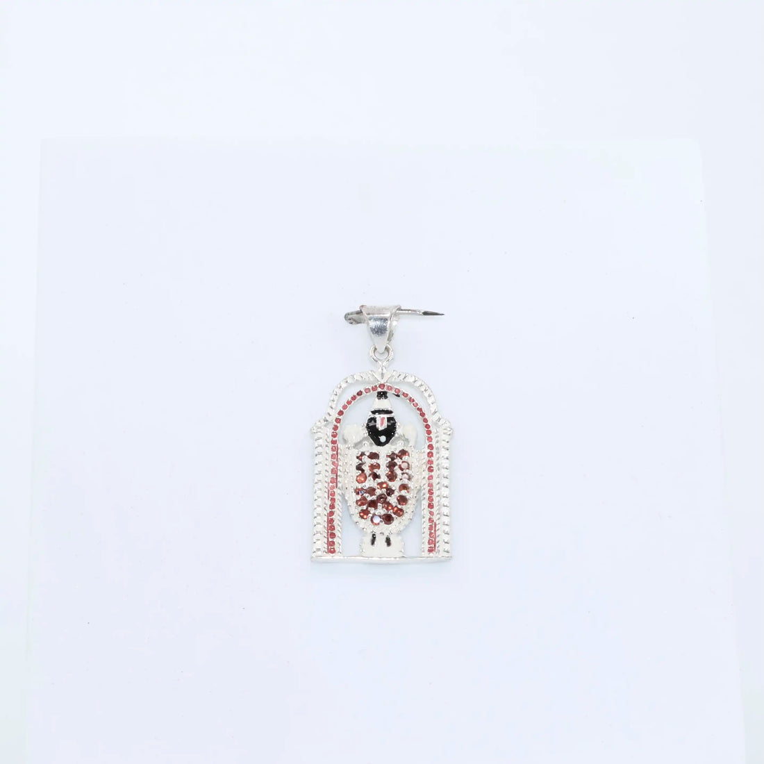 92.50 silver Lord Srinivasan with red and white Dimond stones pendent
