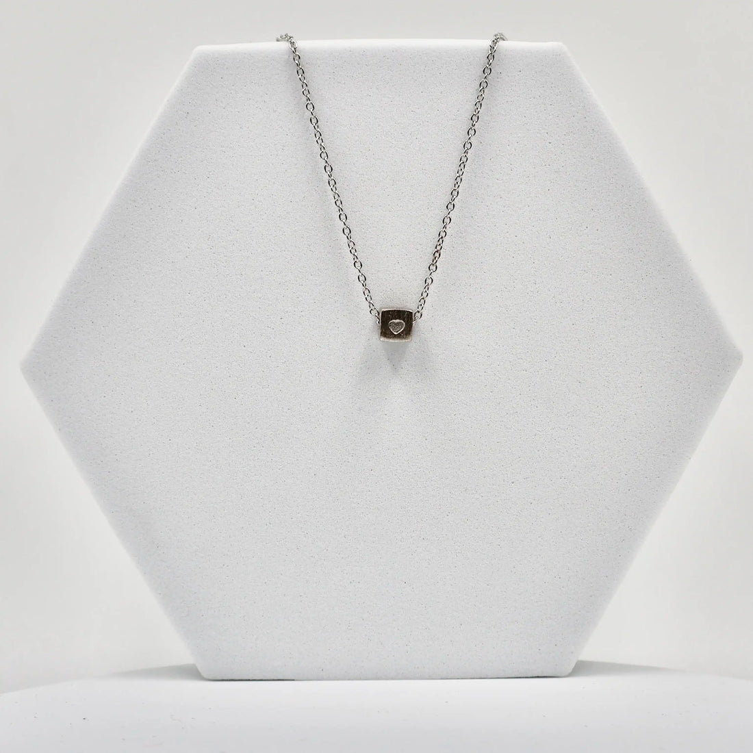 92.50 Silver cube pendent with  heart  with Chain