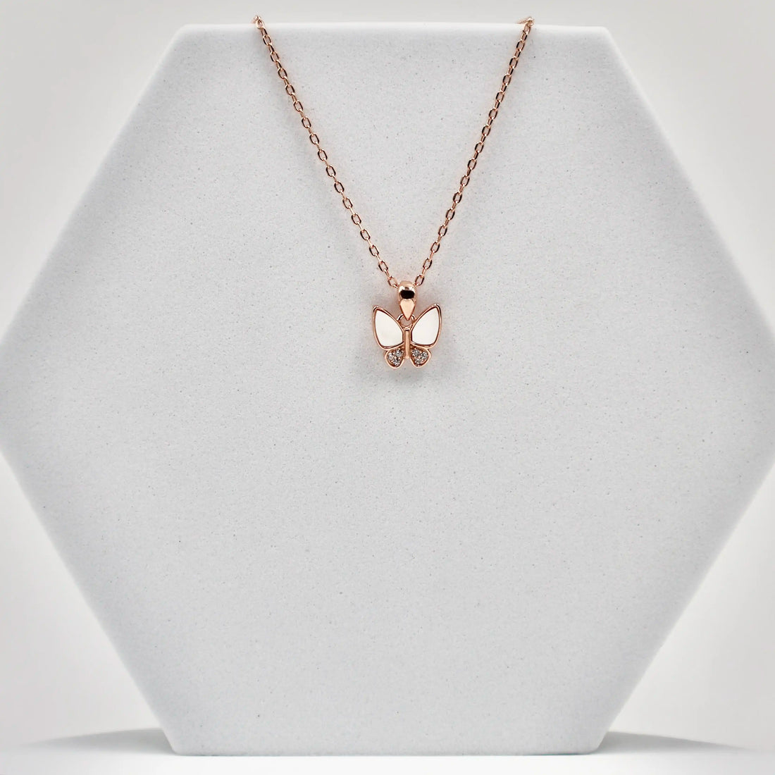 92.50 rose gold butterfly pendent with chain