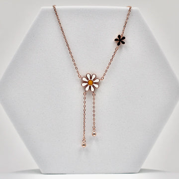 92.50 rose gold flower pendent with two hanging balls chain