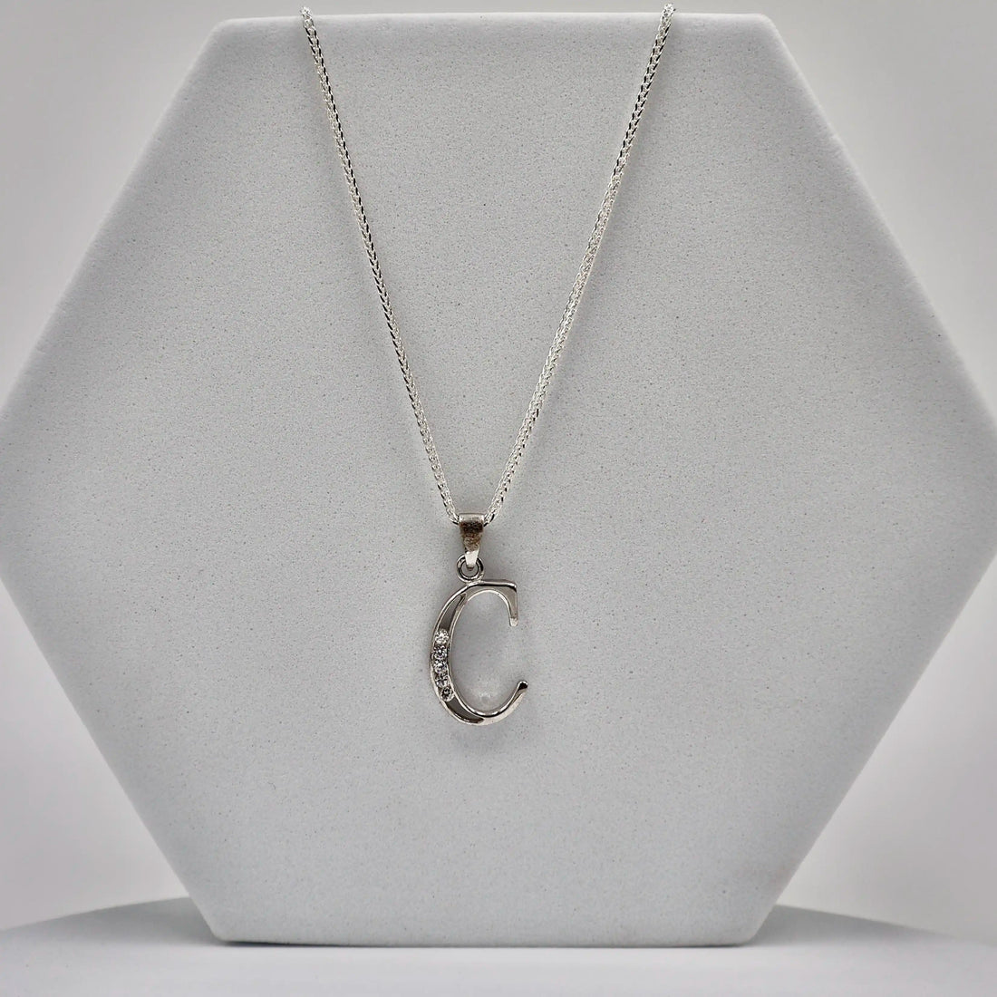 92.50 Silver Alphabet C pendent  with Chain